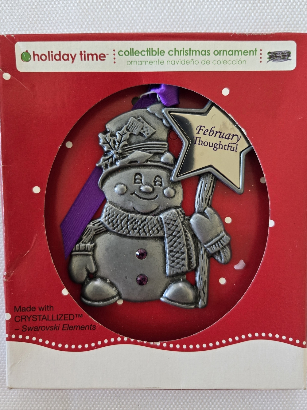 Gloria Duchin Holiday Time Pewter Snowman Ornament with "February Thoughtful"